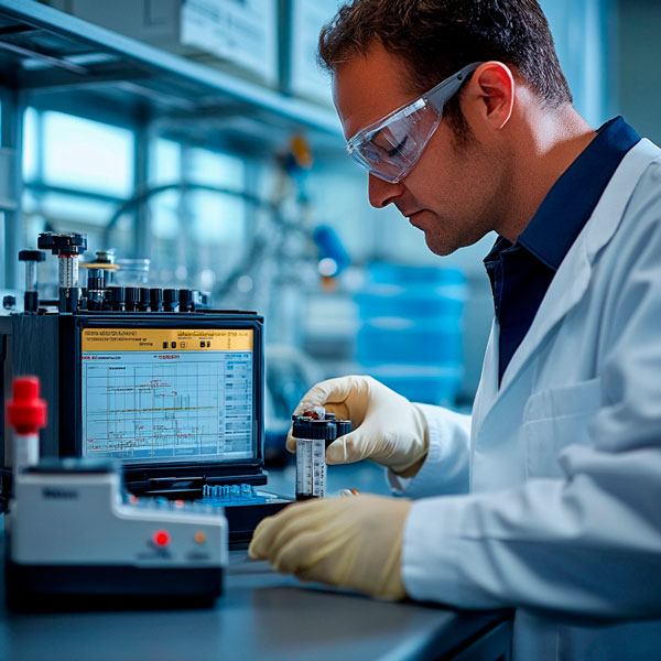 Técnico realizando ajustes en calibradores de gases en SequoproLAB